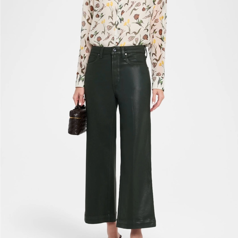 PAIGE Anessa Cropped High Rise Wide Leg Soft Coated Black Jeans Size 25